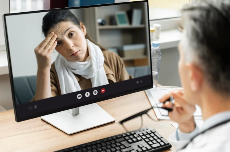 Adult ADHD patient asking questions during telehealth consultation