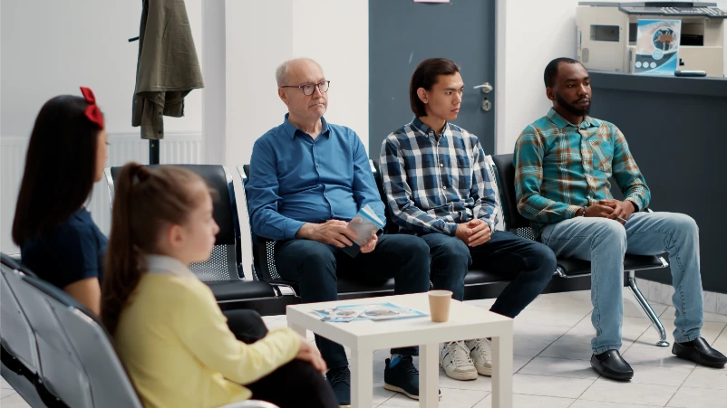 Diverse patients waiting for mental health appointment