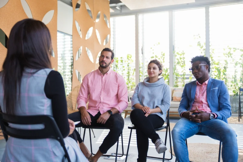 Diverse adults waiting for mental health consultation