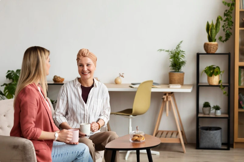 Therapist talking with an adult patient during a supportive ongoing psychiatric follow-up session